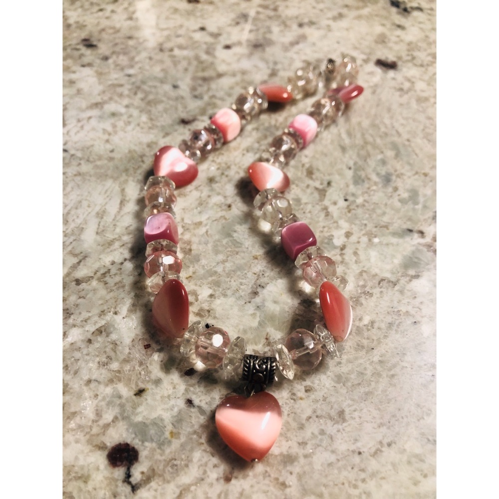 Pink and Clear Beaded Necklace